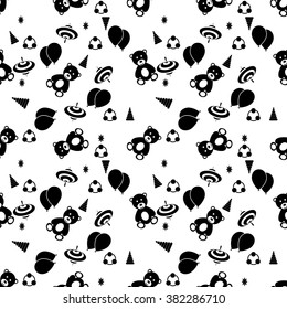 Children's toys, teddy bear, balloons seamless pattern