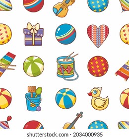 Children's toys vector seamless pattern Children's toys and musical instruments