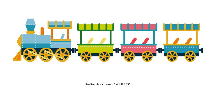 Children's train vector illustration in flat style. A train from an amusement park isolated on a white background.