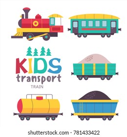 Children's transport collection. Vector illustration. Isolated on white background. A large set of railway transport.