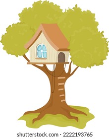A children's tree house. Tree house for playing and parties. House on tree for kids. Vector illustration.