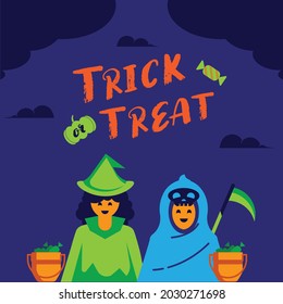 children's trick or treat on halloween vector illustration