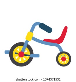 Children's Tricycle transportation cartoon character side view isolated on white background vector illustration.