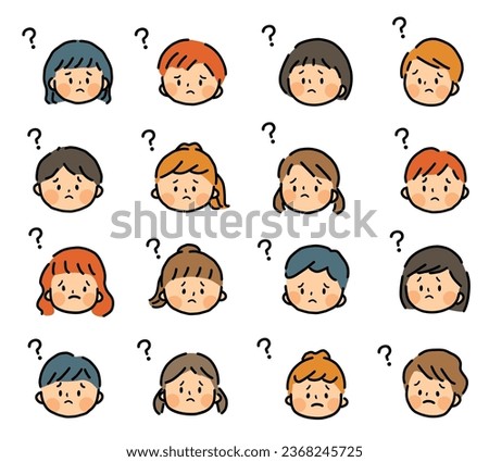 Children's troubled facial expression set.