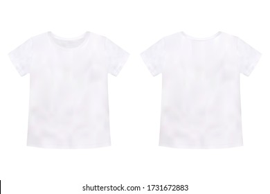 Children's t-shirt mockup isolated on white background. Unisex tee template. Realistic style. Vector illustration