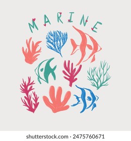 children's tshirt print design. Sea creatures and more