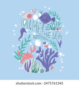 children's tshirt print design. Sea creatures and more