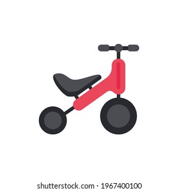 Childrens two-wheeled bike without pedals or runovel side view, flat vector illustration isolated on white background. Balance slider bicycle for little kids.
