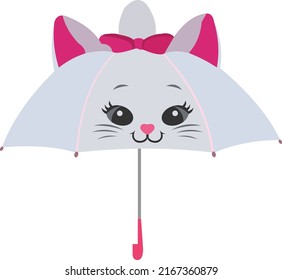 children's umbrella cane in the form of a white cat with a pink bow