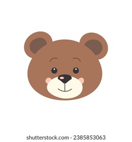 Children's vector illustration of a bear head on an isolated white background. Cute character. Bear muzzle for web, design.