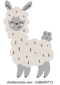 Children's vector illustration. Cute alpaca smiling. White llama.