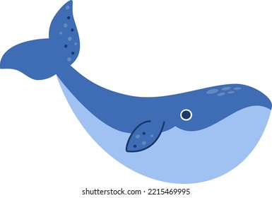 Ilustración vectorial infantil. Ballena azul corta con fondo blanco 