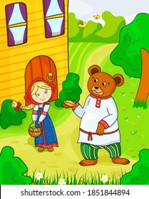 children's vector illustration fairy tale masha and the bear