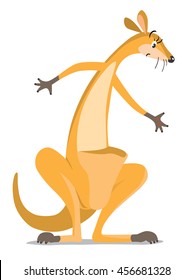 Childrens vector illustration of funny wondering or surprised kangaroo looking down