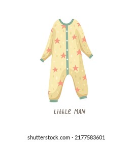 Children's vector illustration with a children's jumpsuit and lettering.
