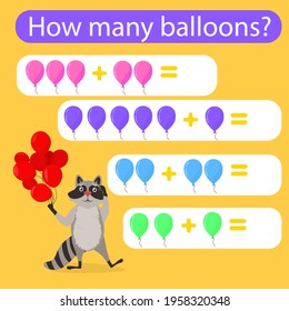 children's vector illustration with a math game. Count how many balls are shown in the picture.