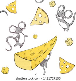 
Children's vector illustration. seamless pattern. funny mice with cheese