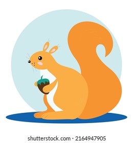 Ilustración vectorial infantil de una ardilla. Una ardilla roja con una nuez aislada en un fondo blanco para el diseño de juegos educativos y el aprendizaje para los niños