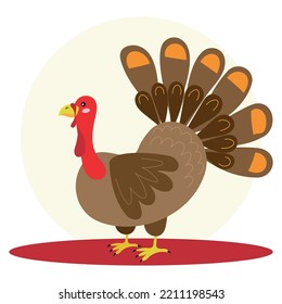 Children's vector illustration of a turkey. Poultry isolated on a white background cartoon in the flat style for the design of educational games