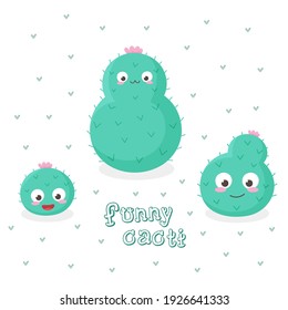 Children's vector pattern, isolated on white background. Funny thorny cacti. March 8. International Women's Day. Wedding day. Print, fabric, textile, cards, invitations, packaging, cartoon