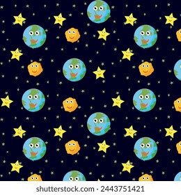 Children's vector print. A pattern with planets, stars and comets.