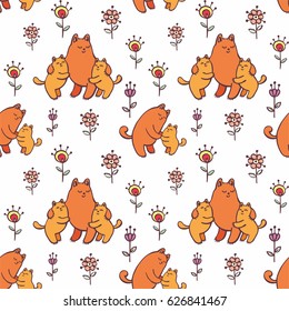 Children's vector seamless pattern in cartoon style with the image of cute cats.