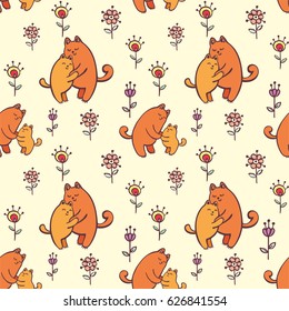 Children's vector seamless pattern in cartoon style with the image of cute cats.