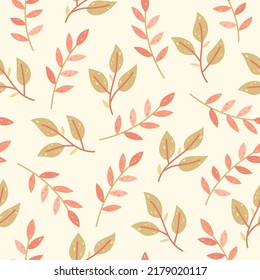 Children's vector seamless pattern with cute plants and leaves.