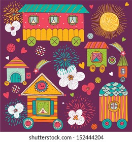 Children's vector seamless pattern to the houses.