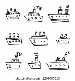 Children's vector set with hand-drawn boats in the style of doodles	