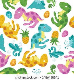 Children's wallpaper. Animals vector. Animals textile design. Dino seamless pattern. Dinosaurs cartoon. 