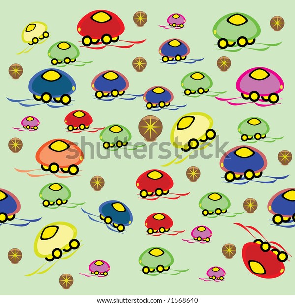 Children\'s wall-paper with animated\
machines.\
Illustration