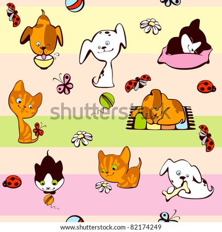 children's wallpaper. pets, cat and dog on a colorful background
