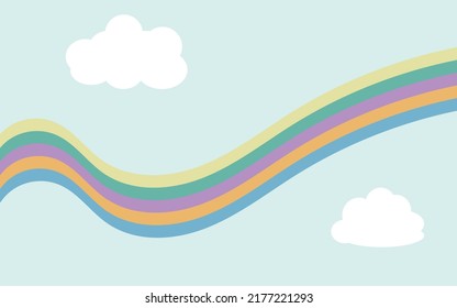 Children's wallpaper vector design with rainbow and clouds.
