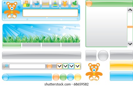 Children`s web site template.Isolated on a white background. Vector illustration (EPS8). All parts (object) closed, possibility to edit. Without transparency