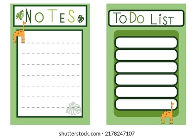 Children's weekly, daily planner with cute giraffe . Printed children's stationery. Note . To Do list .