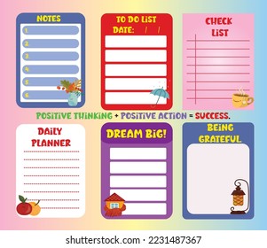 Children's weekly planner background. Vector template for agendas, to-do lists, checklists, and planners