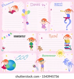 Children's weekly  planner . Happy kids vector illustration.