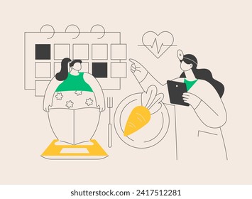 Childrens weight loss program abstract concept vector illustration. Children nutrition plan, safe diet, weight loss management, individual dietary program, kids obesity problem abstract metaphor.