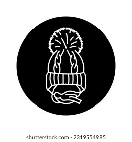 Children's winter hat black line icon. Pictogram for web page, mobile app, promo.