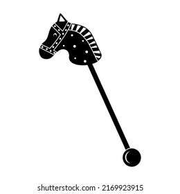 Children's wooden horse for riding black outline, vector illustration