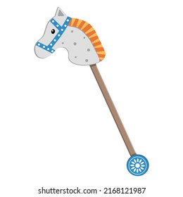 Children's wooden horse for riding is an isolated vector illustration on a white background.