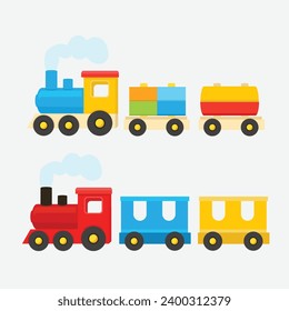 El tren constructor de juguetes de madera para niños aislado en un fondo blanco. Ilustración del vector