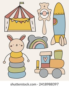 children's wooden toys, cute baby design elements