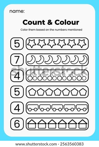 children's worksheets about counting and coloring. activity sheets that can help children learn to count and color