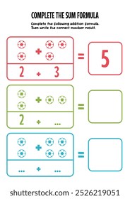 Planilhas infantis para aprender adição simples com ilustrações de bola coloridas