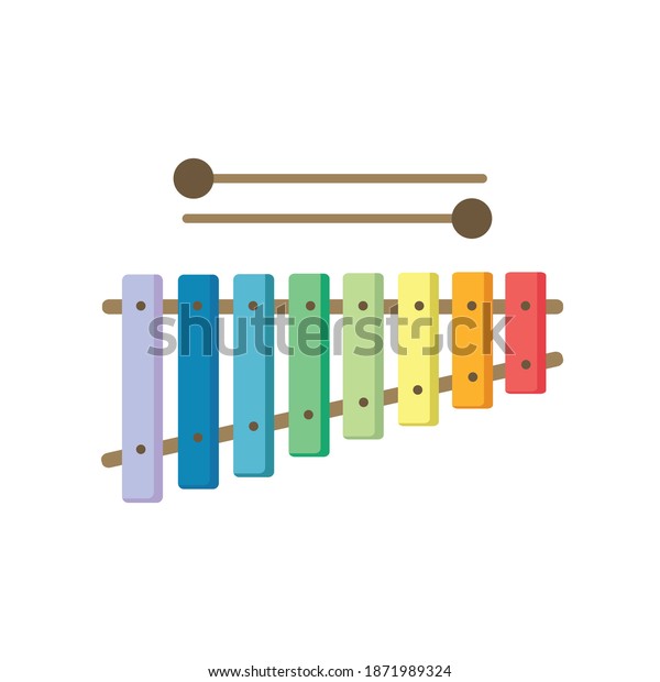 Children\'s xylophone. Xylophone toy in cartoon\
style isolated on white background. Xylophone musical instrument.\
Vector stock