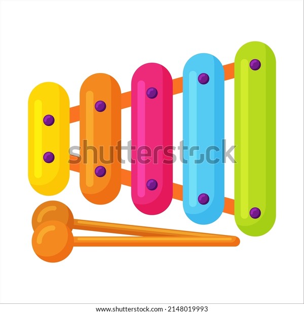 Childrens xylophone toy in
cartoon style isolated on white background. Xylophone musical
instrument.