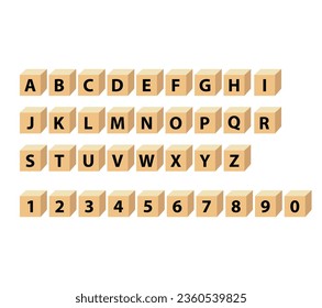 Childrens A to z and 0 to 9 numbers abc letter blocks. alphabet blocks.big letter ABC to Z. vector illustration