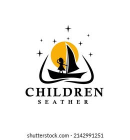 Logotipo de diseño de vectores de zona infantil - Ilustración de silueta de barcos de vela con caracteres pequeños y pequeños. Ilustración del vector
